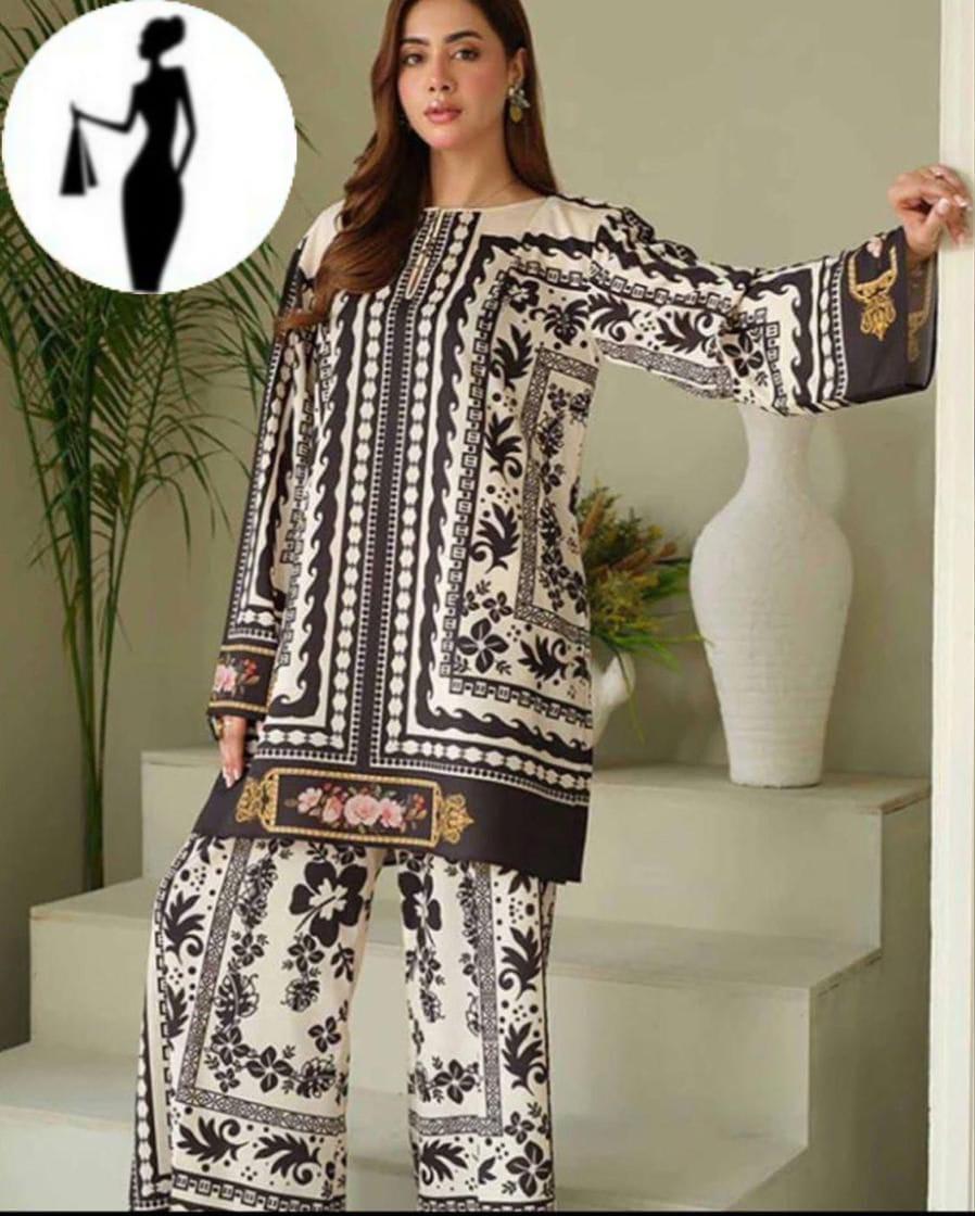 2 Pcs Women's Stitched Swiss Lawn Printed Co-Ord Set