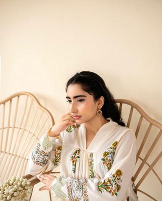 2 Pcs Women's Stitched Cotton Embroidered Maxi Suit