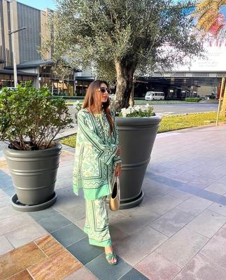 2 Pcs Women's Stitched Swiss Lawn Printed Shirt And Trouser