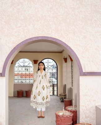 2 Pcs Women's Stitched Cotton Embroidered Maxi Suit