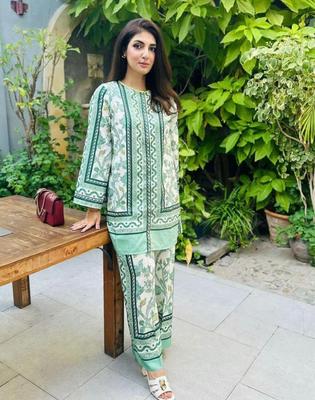 2 Pcs Women's Stitched Swiss Lawn Printed Shirt And Trouser