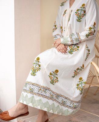 2 Pcs Women's Stitched Cotton Embroidered Maxi Suit