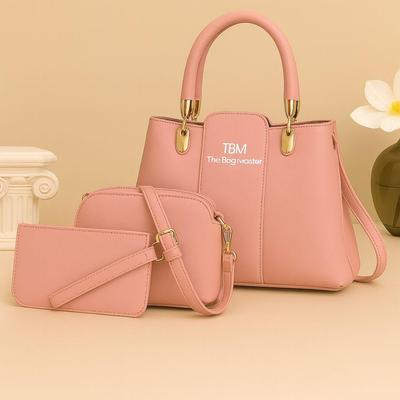 Women's Rexine Plain Hand Bag Set: