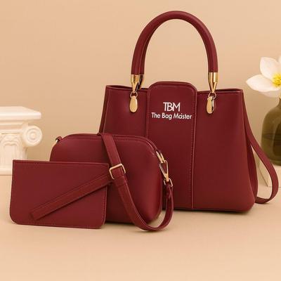 Women's Rexine Plain Hand Bag Set: