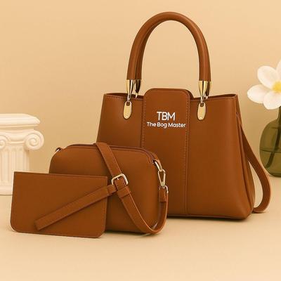 Women's Rexine Plain Hand Bag Set: