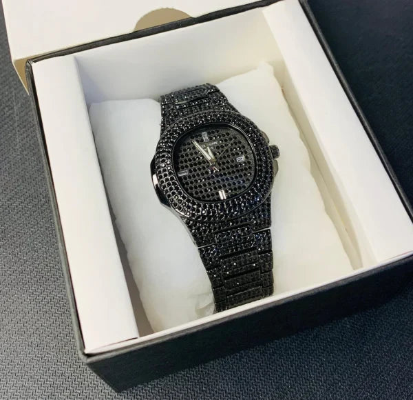 New Watch Collection Black Stone / Blacked Iced Out Stain-less Steel Chain Watch For Mens Fashion