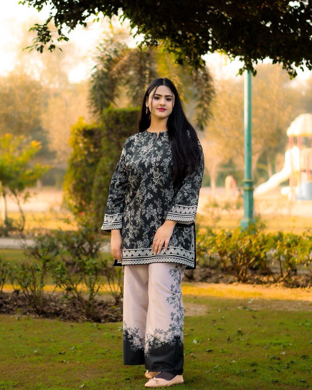 Elegant Women's Stitched Raw Silk Shirt And Trouser Set - 2 Pcs