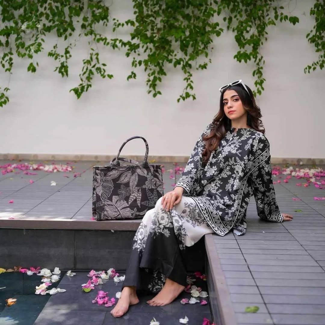 Elegant Women's Stitched Raw Silk Shirt And Trouser Set - 2 Pcs