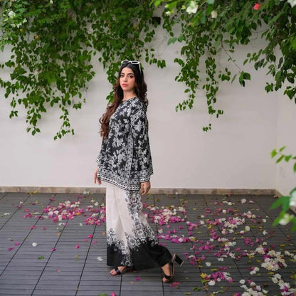 Elegant Women's Stitched Raw Silk Shirt And Trouser Set - 2 Pcs