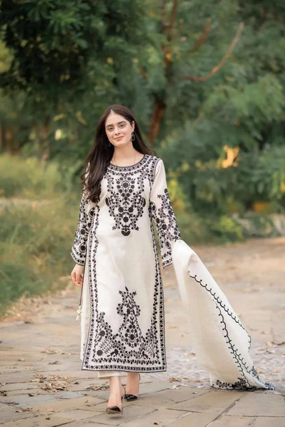 3 Pcs Women's Stitched Organza Embroidered Suit