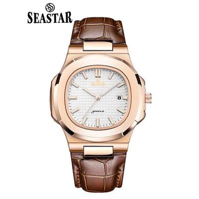 Men's Leather Square Watch with Quartz Movement - 1 Pc Chronograph, Water Resistant