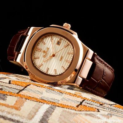 Men's Leather Square Watch with Quartz Movement - 1 Pc Chronograph, Water Resistant