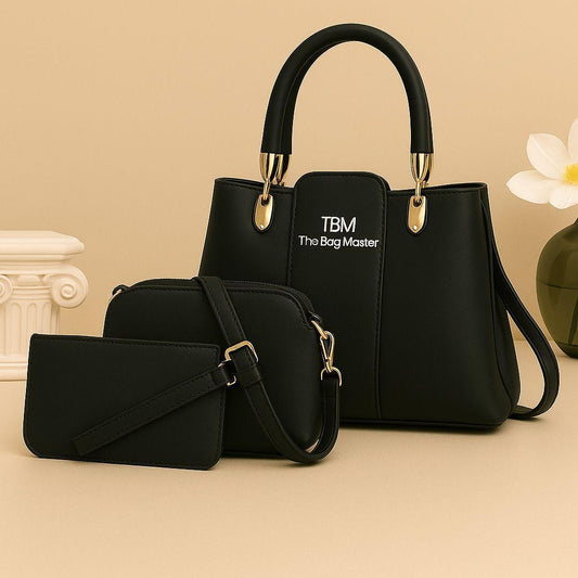 Women's Rexine Plain Hand Bag Set: