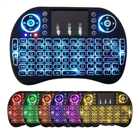 i8 Mini Wireless Keyboard – 2.4G, Touchpad, 7-Color Backlight, Plug & Play