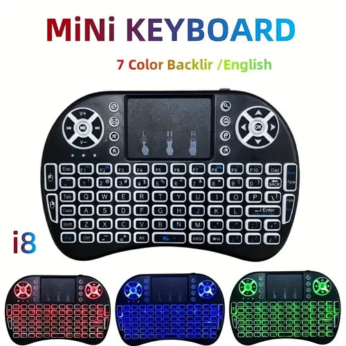 i8 Mini Wireless Keyboard – 2.4G, Touchpad, 7-Color Backlight, Plug & Play