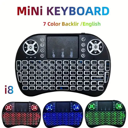 i8 Mini Wireless Keyboard – 2.4G, Touchpad, 7-Color Backlight, Plug & Play