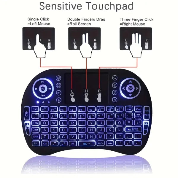 i8 Mini Wireless Keyboard – 2.4G, Touchpad, 7-Color Backlight, Plug & Play