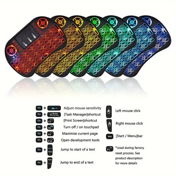 i8 Mini Wireless Keyboard – 2.4G, Touchpad, 7-Color Backlight, Plug & Play