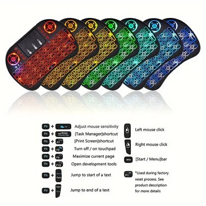 i8 Mini Wireless Keyboard – 2.4G, Touchpad, 7-Color Backlight, Plug & Play