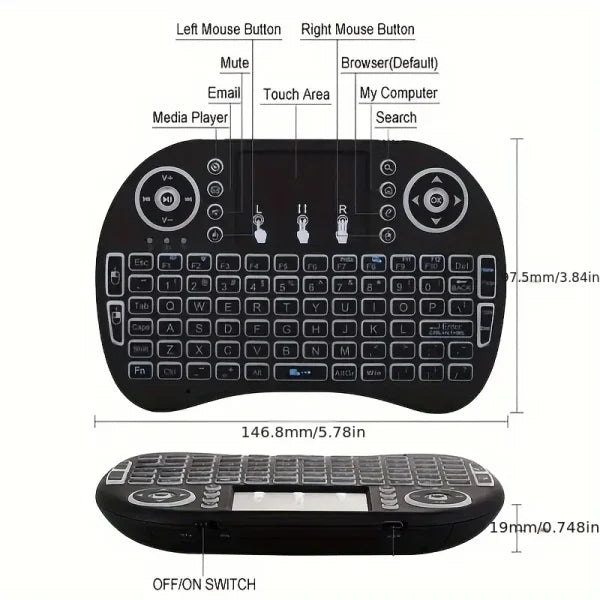 i8 Mini Wireless Keyboard – 2.4G, Touchpad, 7-Color Backlight, Plug & Play