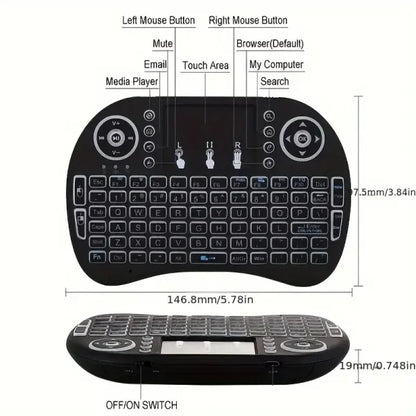 i8 Mini Wireless Keyboard – 2.4G, Touchpad, 7-Color Backlight, Plug & Play