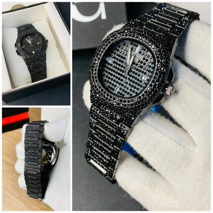 New Watch Collection Black Stone / Blacked Iced Out Stain-less Steel Chain Watch For Mens Fashion
