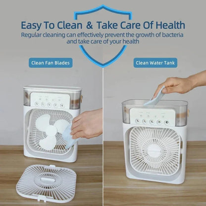 Portable USB Air Conditioner Fan – LED Night Light, Mist & Humidifier