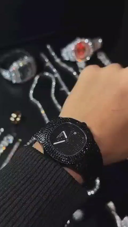 New Watch Collection Black Stone / Blacked Iced Out Stain-less Steel Chain Watch For Mens Fashion